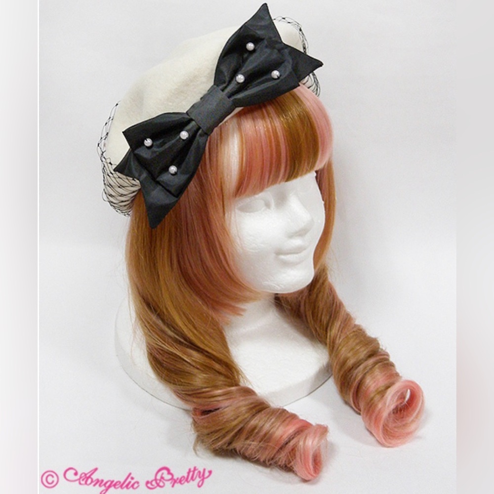 🖤ANGELIC PRETTY🖤 LOLITA Black fishnet BOW pearl BERET